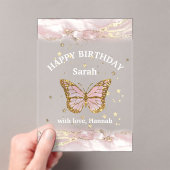 vlinderontwerp Happy Birthday Acryl Uitnodigingen (Insitu (Draagbaar))
