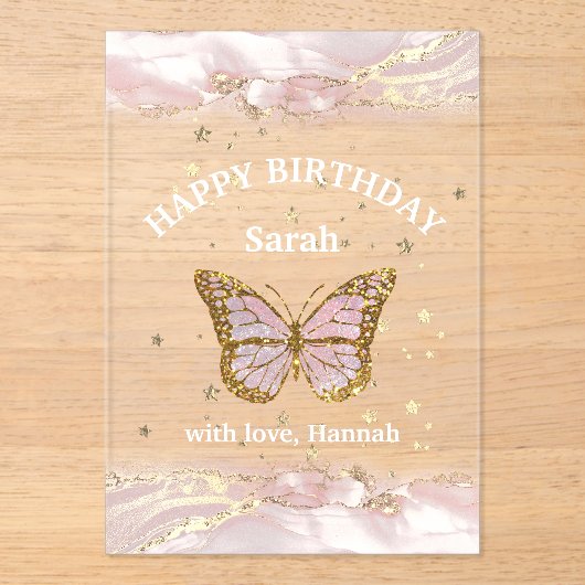 vlinderontwerp Happy Birthday Acryl Uitnodigingen (Voorkant)