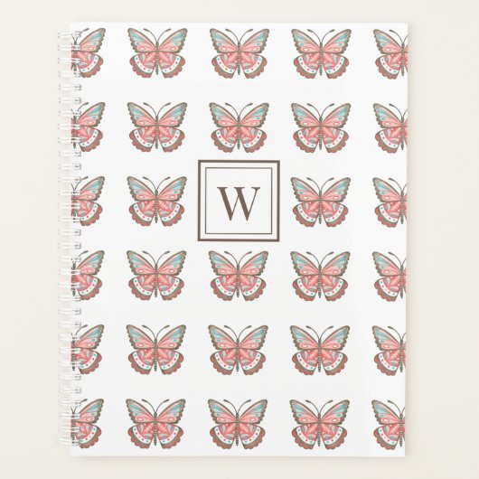 Vlinderpatroon Eenvoudig Roze Monogram Planner (Voorkant)