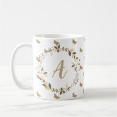 Vlinderpatroon Girly Schattige Modern Monogram Koffiemok (Links)