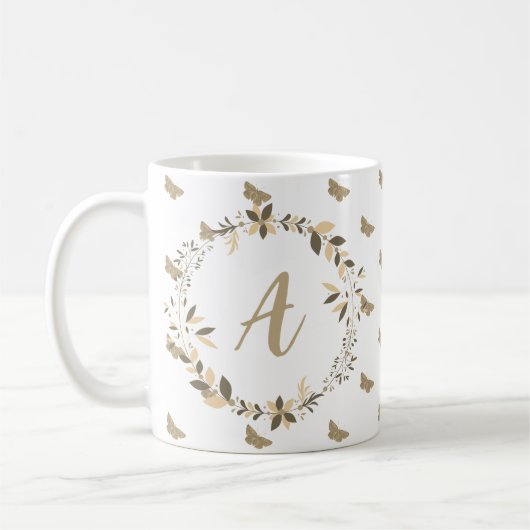 Vlinderpatroon Girly Schattige Modern Monogram Koffiemok (Links)
