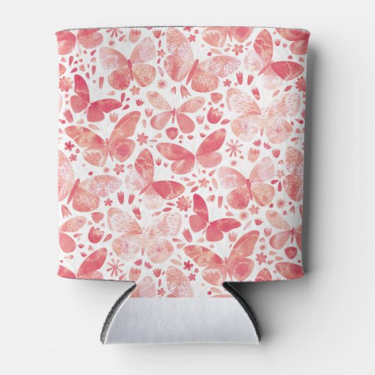 Vlinderpatroon Waterverf Coral Pink Blikjeskoeler (Voorkant)