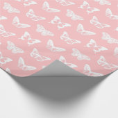vlinderroze en wit omhulsel cadeaupapier (Hoek)