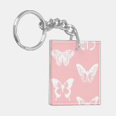 vlinderroze en wit omhulsel sleutelhanger (Voorkant Links)