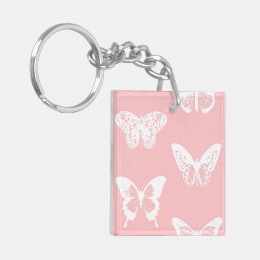 vlinderroze en wit omhulsel sleutelhanger (Voorkant Links)