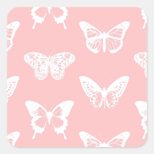 vlinderroze en wit omhulsel vierkante sticker (Voorkant)