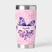 Vlinderroze paarse bloemen geïsoleerde drinkbeker (Achterkant)