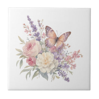 Vlinderrozen bloemen romantisch tegeltje