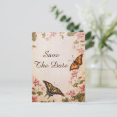 Vlinders &  amandelbloesem Sla de datum op Aankondigingskaart (Staand voorkant)