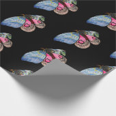 Vlinders Blauw Roze Digitale Kunst Cadeaupapier (Hoek)