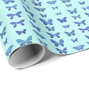 Vlinders, blauwe, lichte turquoise achtergrond cadeaupapier