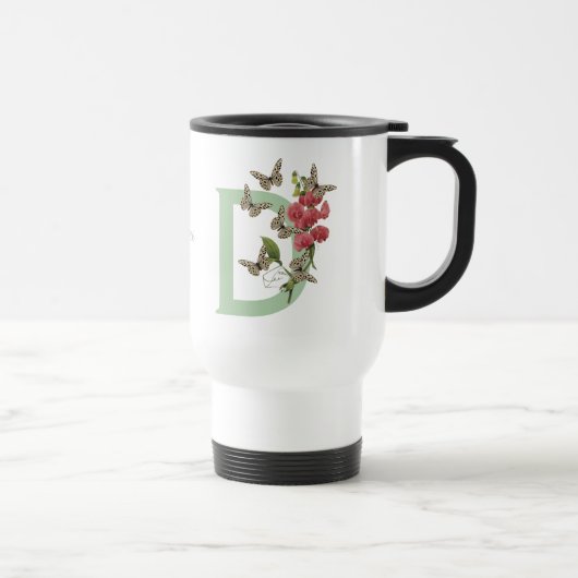 Vlinders Bloem Monogram Eerste Letter D Persoonlij Reisbeker (Rechts)