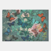  Vlinders & Bloemen Blauw Inpakpapier Vel (Voorkant)