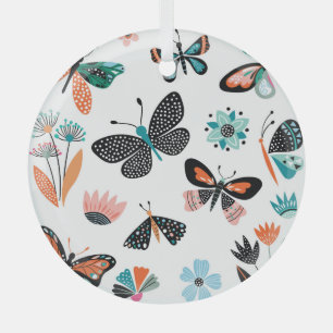 Vlinders Bloemen: Hand getrokken Collectie Glas Ornament