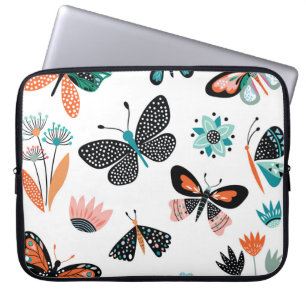 Vlinders Bloemen: Hand getrokken Collectie Laptop Sleeve
