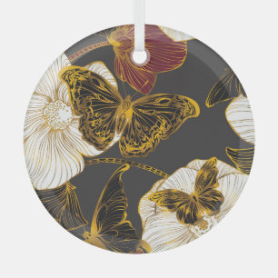 Vlinders & Bloemen: Lente Boho Patroon Glas Ornament