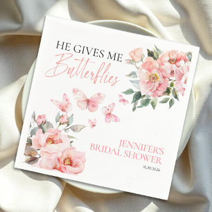Vlinders Bloemen Roze Blush Vrijgezellenfeest Servet