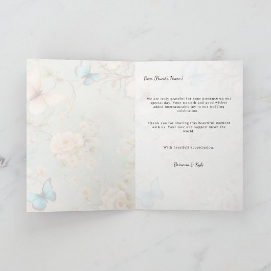 vlinders bloemig dank u bruiloft Kaart (Binnen)