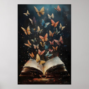 Vlinders Boeken Print, Natuur Boekwinkel Vintage Poster