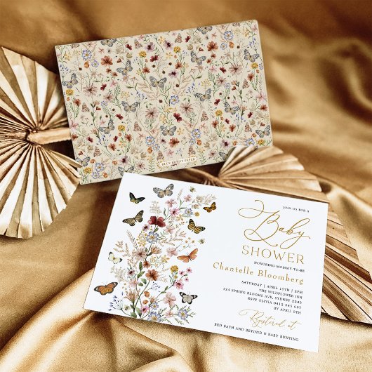  Vlinders Boho Wildflower Baby shower Kaart