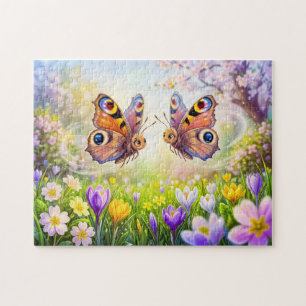 Vlinders boven een bloeiende lentewide legpuzzel