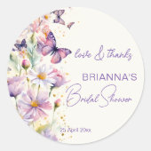 Vlinders bruids douche lavendel bedankbriefje ronde sticker (Voorkant)