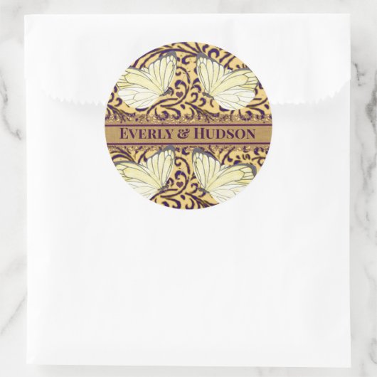 Vlinders Draai Paarse en Oranje Ronde Sticker (Tas)