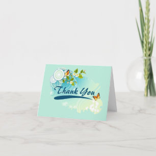Vlinders en bloeiende bloemen Huwelijks Dankjewel Bedankkaart