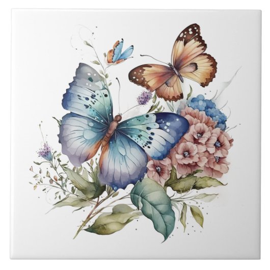 Vlinders en bloemen en groen tegeltje (Voorkant)