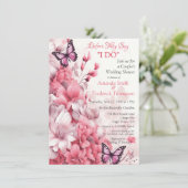 Vlinders en bloemen in verschillende tinten roze kaart (Staand voorkant)