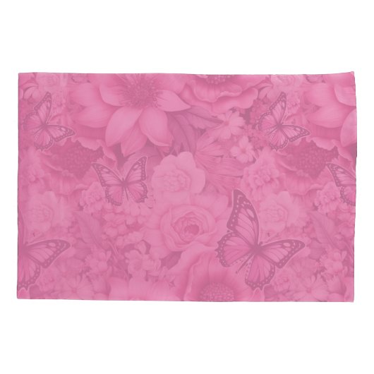 Vlinders en bloemen in verschillende tinten roze kussensloop (Achterkant)