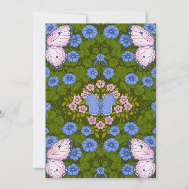 Vlinders en bloemen symmetrie, blauw en roze (Voorkant)