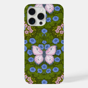 Vlinders en bloemen symmetrie, blauw en roze iPhone 15 pro max hoesje