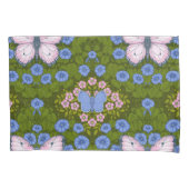 Vlinders en bloemen symmetrie, blauw en roze kussensloop (Voorkant-Links)