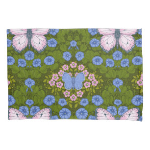 Vlinders en bloemen symmetrie, blauw en roze kussensloop