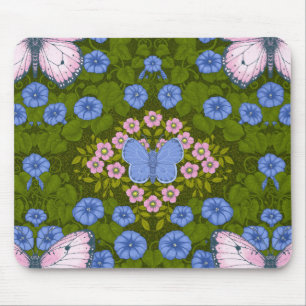 Vlinders en bloemen symmetrie, blauw en roze muismat