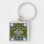 Vlinders en bloemen symmetrie, blauw en roze sleutelhanger (Voorkant)