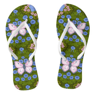 Vlinders en bloemen symmetrie, blauw en roze teenslippers