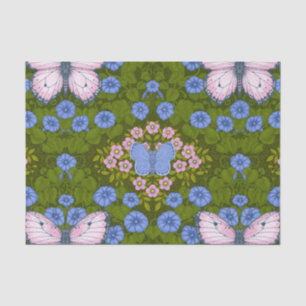 Vlinders en bloemen symmetrie, blauw en roze tissuepapier