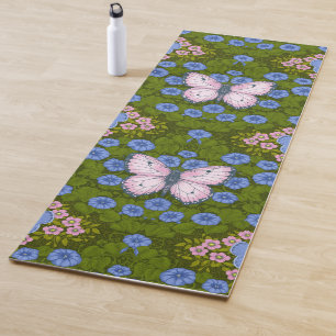 Vlinders en bloemen symmetrie, blauw en roze yogamat