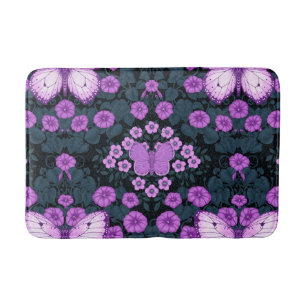 Vlinders en bloemen symmetrie, violet en blauw badmat