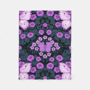 Vlinders en bloemen symmetrie, violet en blauw fleece deken