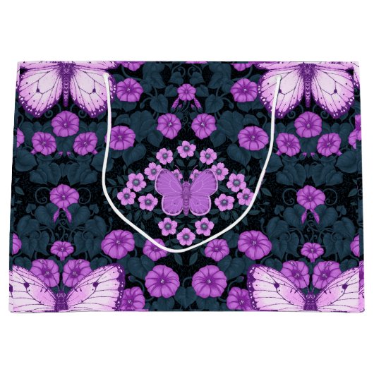 Vlinders en bloemen symmetrie, violet en blauw groot cadeauzakje (Voorkant)
