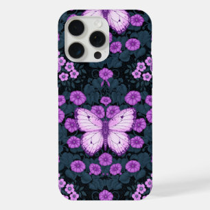 Vlinders en bloemen symmetrie, violet en blauw iPhone 15 pro max hoesje