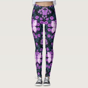 Vlinders en bloemen symmetrie, violet en blauw leggings