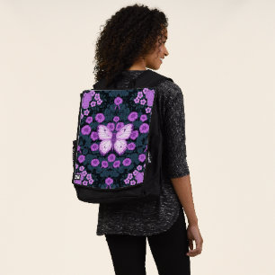 Vlinders en bloemen symmetrie, violet en blauw rugtassen