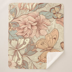 Vlinders en bloemen tissuepapier sherpa deken