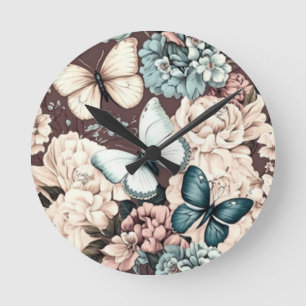 Vlinders en bruine bloemen ronde klok