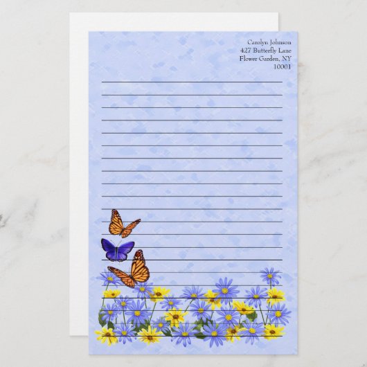  vlinders en Daisies Spring Garden Briefpapier (Voorkant / Achterkant)