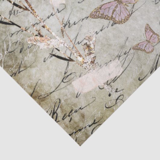  vlinders en gedroogde bloemen, tissuepapier (Detail)